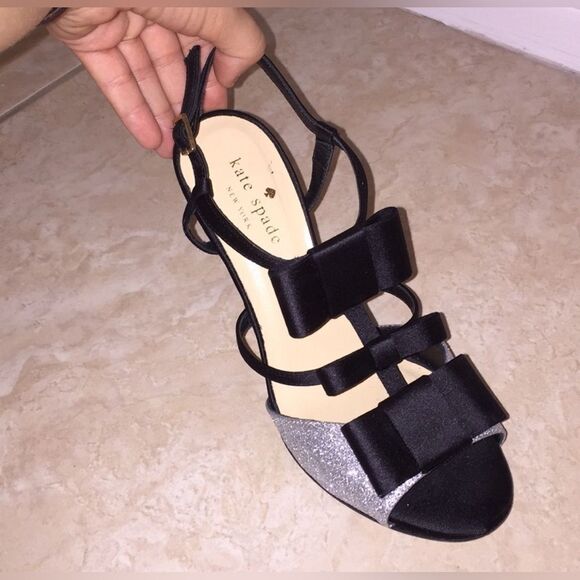 Kate Spade New York Ivy Silver Fine Glitter Black Heels Size 9 NWT - Picture 5 of 14